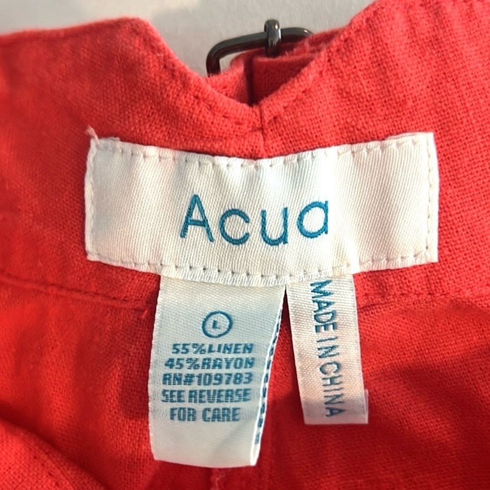 Acua Linen Blend 8”Rise Wide Leg Pants Red Adjustable Waist Resort Chic Size L - Picture 2 of 11